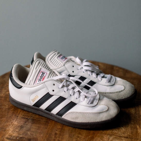 Adidas White Sambas - Black stripes - Men's size 8.5 - Women's size 9.5 - Picture 1 of 10